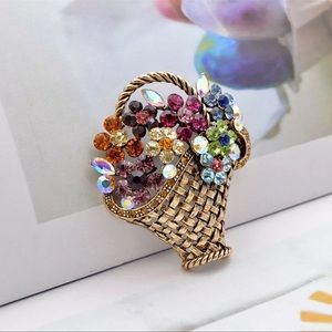 Rhinestone Flower Basket Brooch